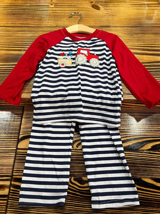 Tractor/Heart Striped Pant Set