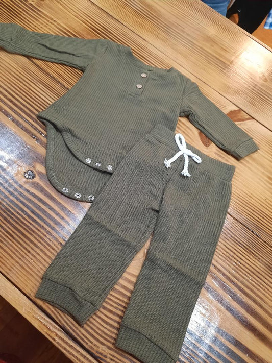Olive Ribbed Baby Romper