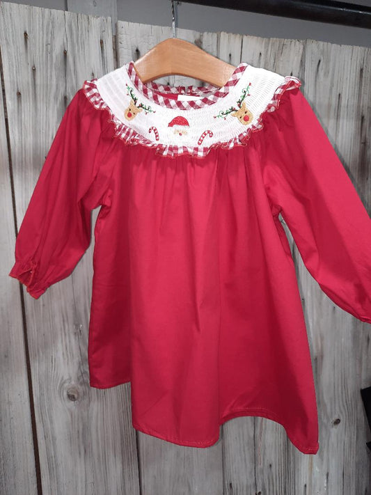 Red Reindeer/Santa Smocked Dress