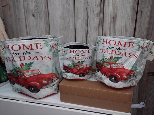Holiday Round Fabric Planters, Set Of 2