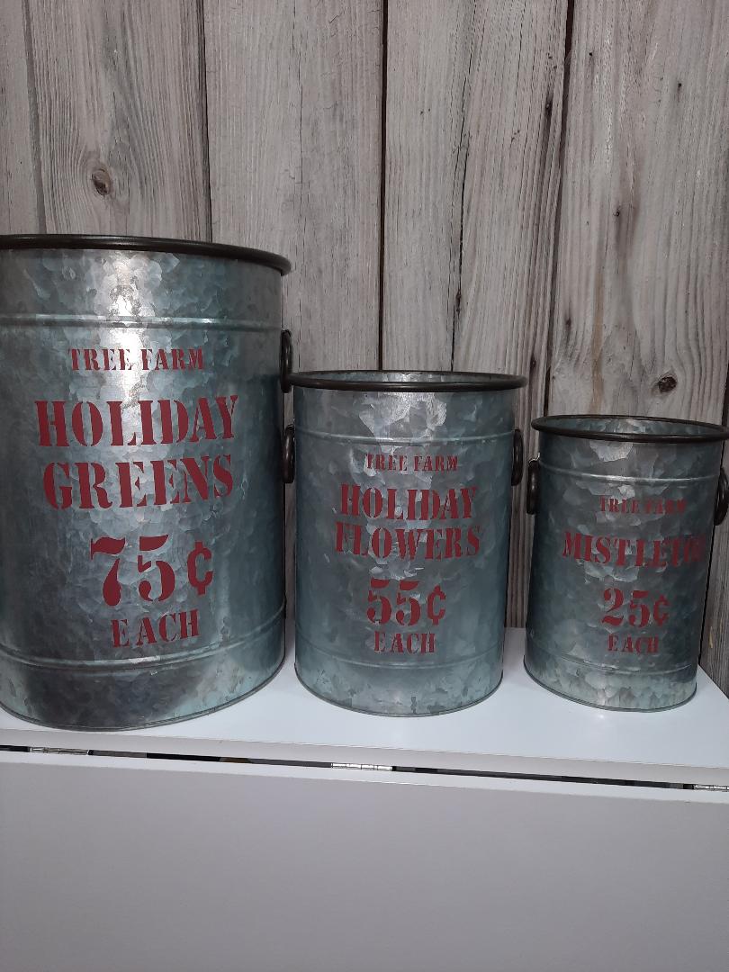 Metal Christmas Buckets (3pcs)